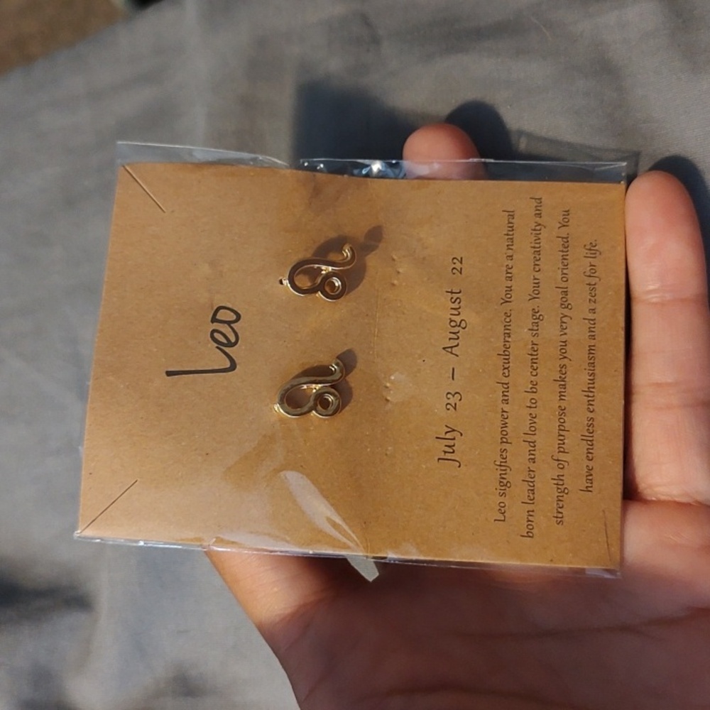 Gold Leo Zodiac Stud Earrings